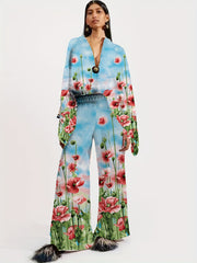 Ethnic Print Two Piece Set Blouse & Pants Outfit