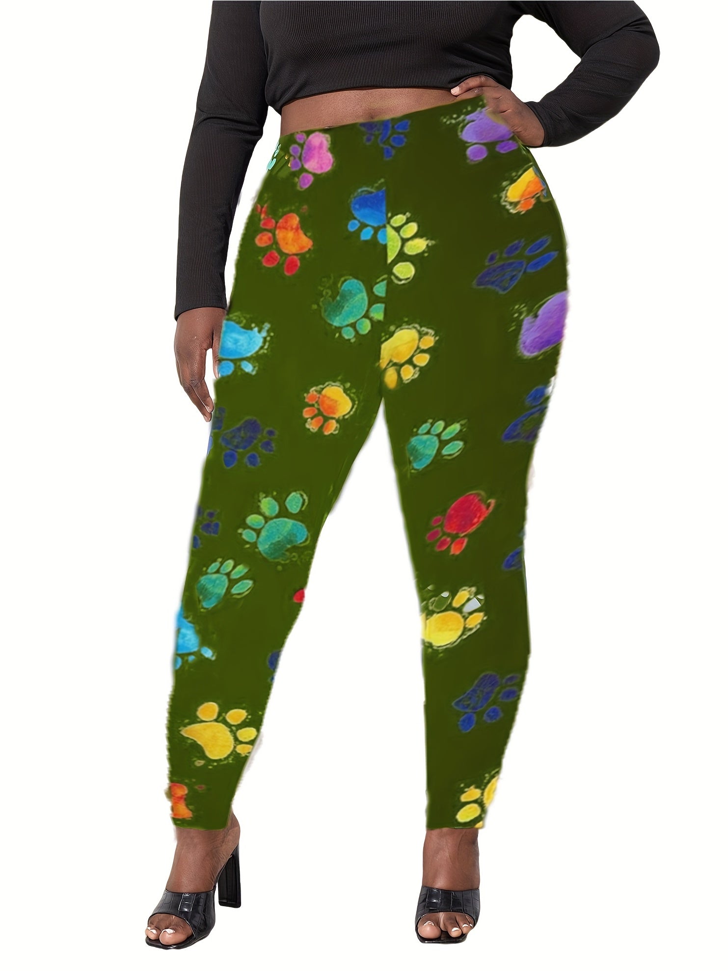 Colorful Paw Print High Stretch Skinny Leggings