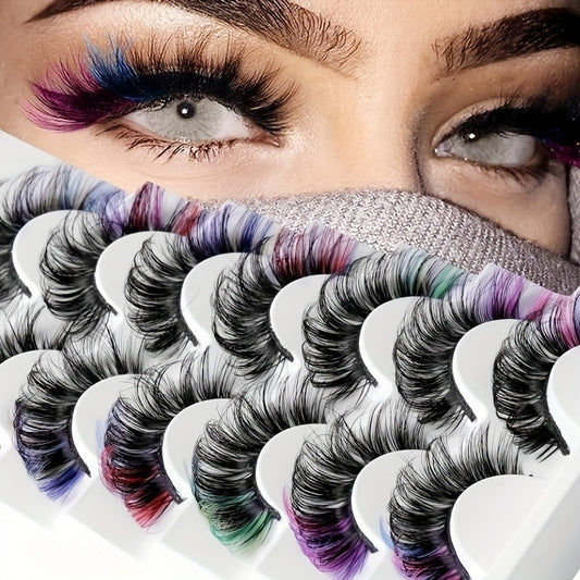 7 Pairs Colored Faux Mink False Eyelashes - Fluffy Volume Curly Lashes