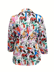  Graffiti Print Long Sleeve Button Blazer