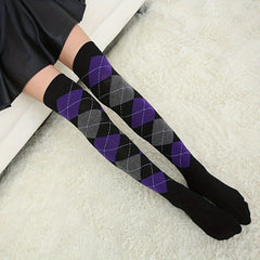 Argyle Thigh High Socks College Style Over The Knee Stockings