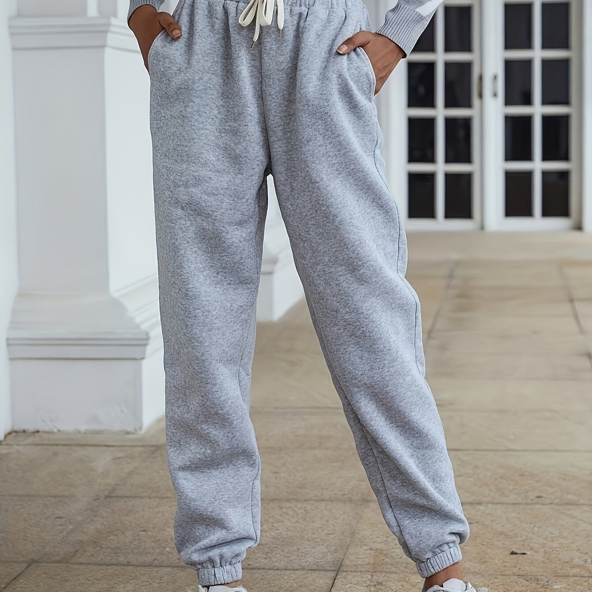 Casual Fleece Elastic Waist Sweatpants for Women
