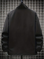 Men's Embroidery Drawstring Jacket Stretch Zip Up Stand Collar Jacket