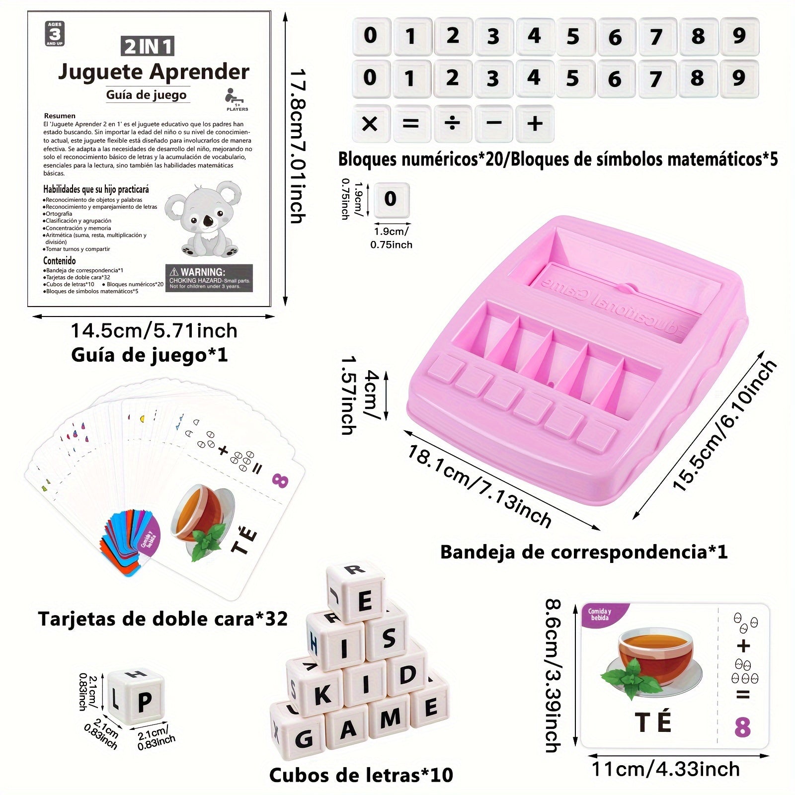Spanish 2 in 1 Matching Letter & Math Toy for Kids