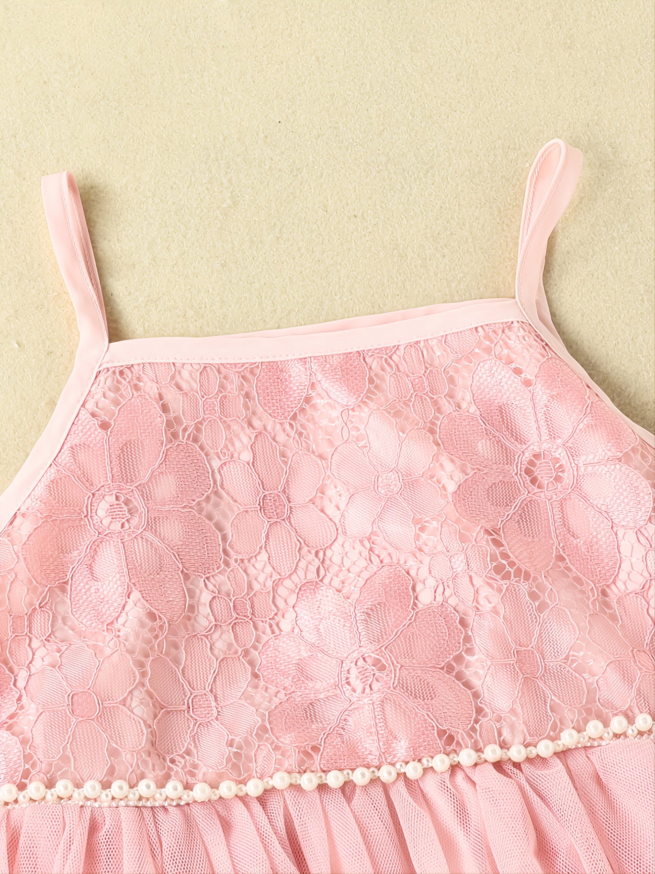 Girls' Solid Lace Patchwork Mesh Dress