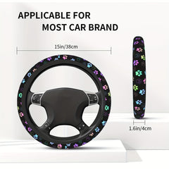 Colorful Paw Print Steering Wheel Cover Soft Anti Slip 38 1 Cm Durable Car Decor