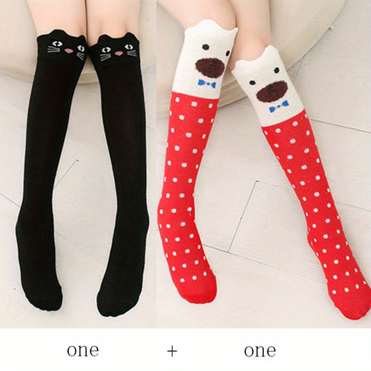 2 Pairs Kids Cat Over The Knee Socks Autumn Winter Girls Cartoon Socks