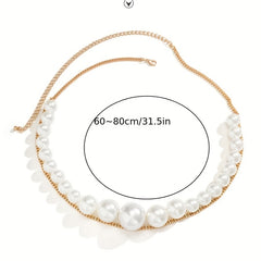 Faux Pearl Waist Chain Double Layer Metal Chain Belt Decorative Dress Girdle