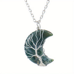 Moon Necklace Fortune Tree Natural Stone Amethyst Pendant