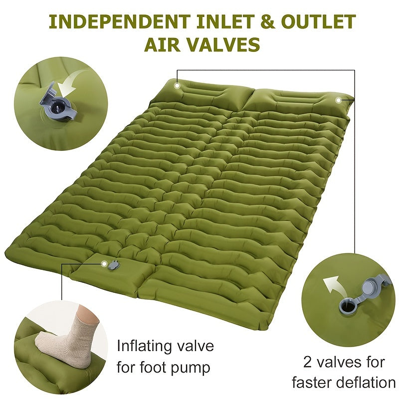 Double Sleeping Pad for Camping Inflating Mat with Pillow