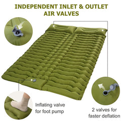 Double Sleeping Pad for Camping Inflating Mat with Pillow