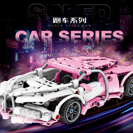1332pcs Pink Supercar Model Kit DIY Assembly High ABS Plastic Stackable