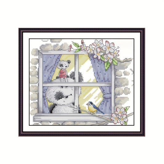 Small Panda Bird Window Cross Stitch Kit Embroidery DIY Handwork Set