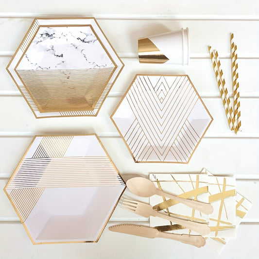 Disposable Stripe Gilded Party Tableware Set