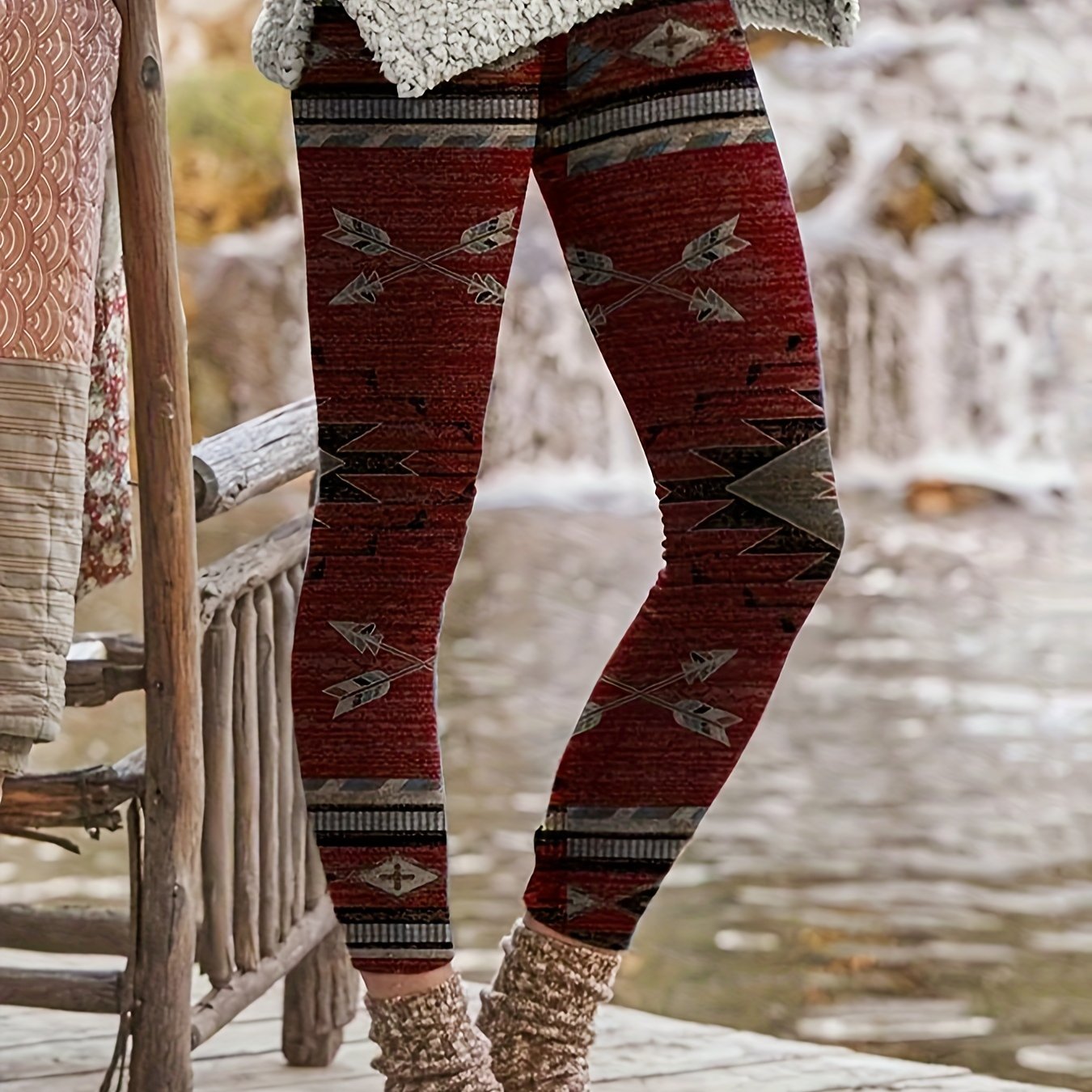  Boho Pants Women's Plus Tribal Print Skinny Trousers