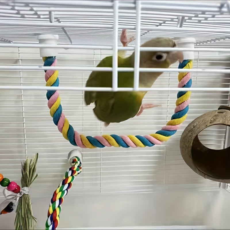 Bird Spiral Cotton Rope Perch U Shaped Toy for Cage