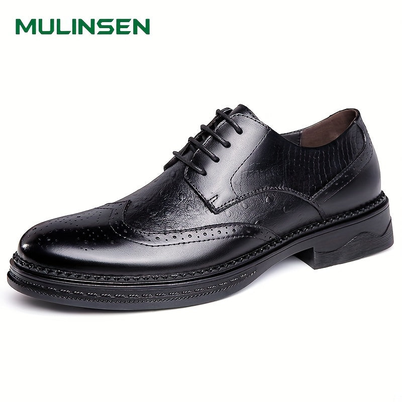 Men's Leather Brogue Oxford Shoes Lace up Formal Dress Shoes