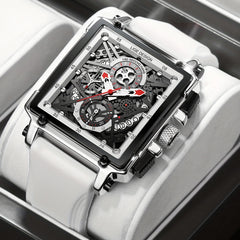 LIGE Boy's Top Hollow Square Sport Watch Leather Strap Waterproof Quartz WristWa