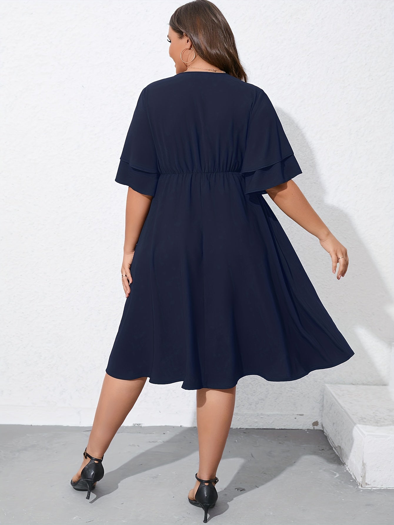  V Neck Layered Sleeve Dress