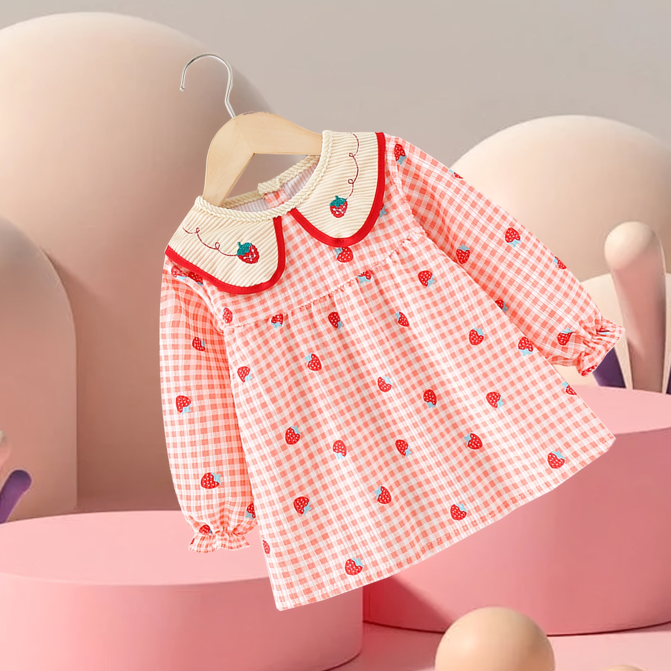 Waterproof Corduroy Kids Bib Strawberry Design
