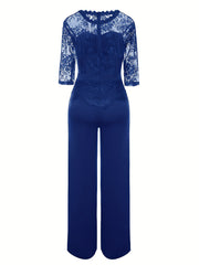 Half Sleeve Wide Leg Lace Stitching Jumpsuit Women's Clothing