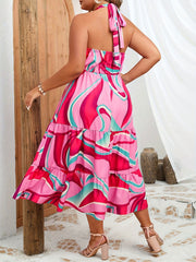  Sexy Summer Dress Women's Plus Contrast Halter Neck Backless