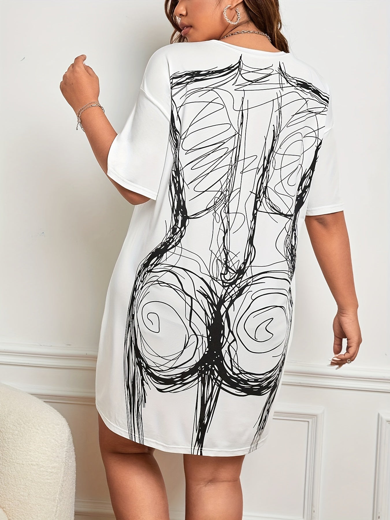  Graffiti Print Short Sleeve Tee Dress