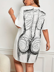  Graffiti Print Short Sleeve Tee Dress
