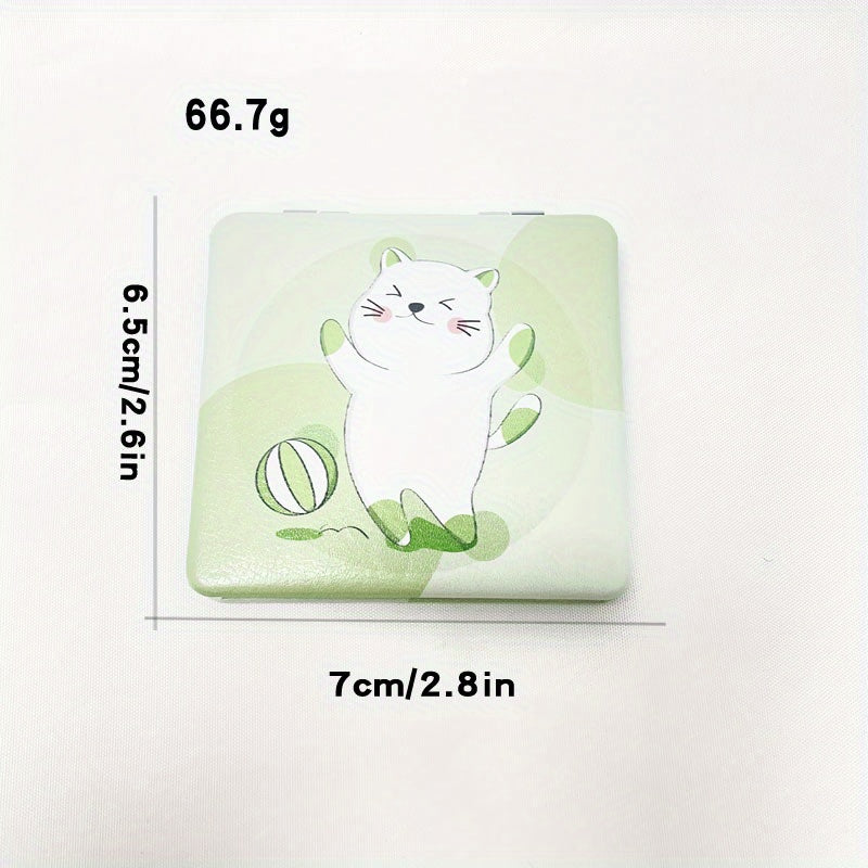 Cat Pattern Makeup Mirror Mini Compact Portable Pocket Mirror