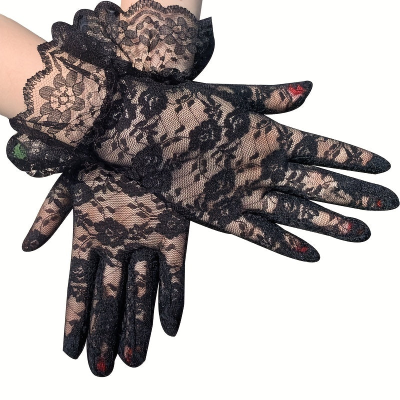 Floral Lace Ruffle Short Gloves Solid Decorative Dress Accessories