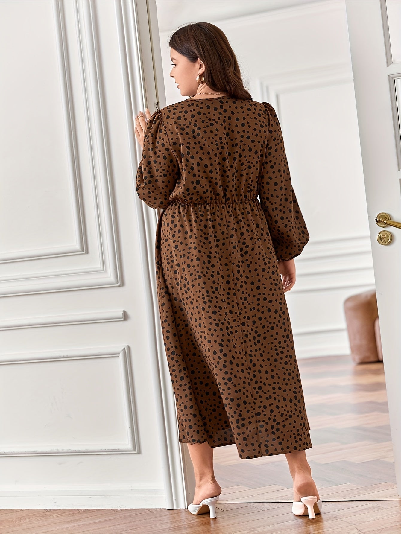 Women's Plus Dalmatian Print Lantern Sleeve Dress