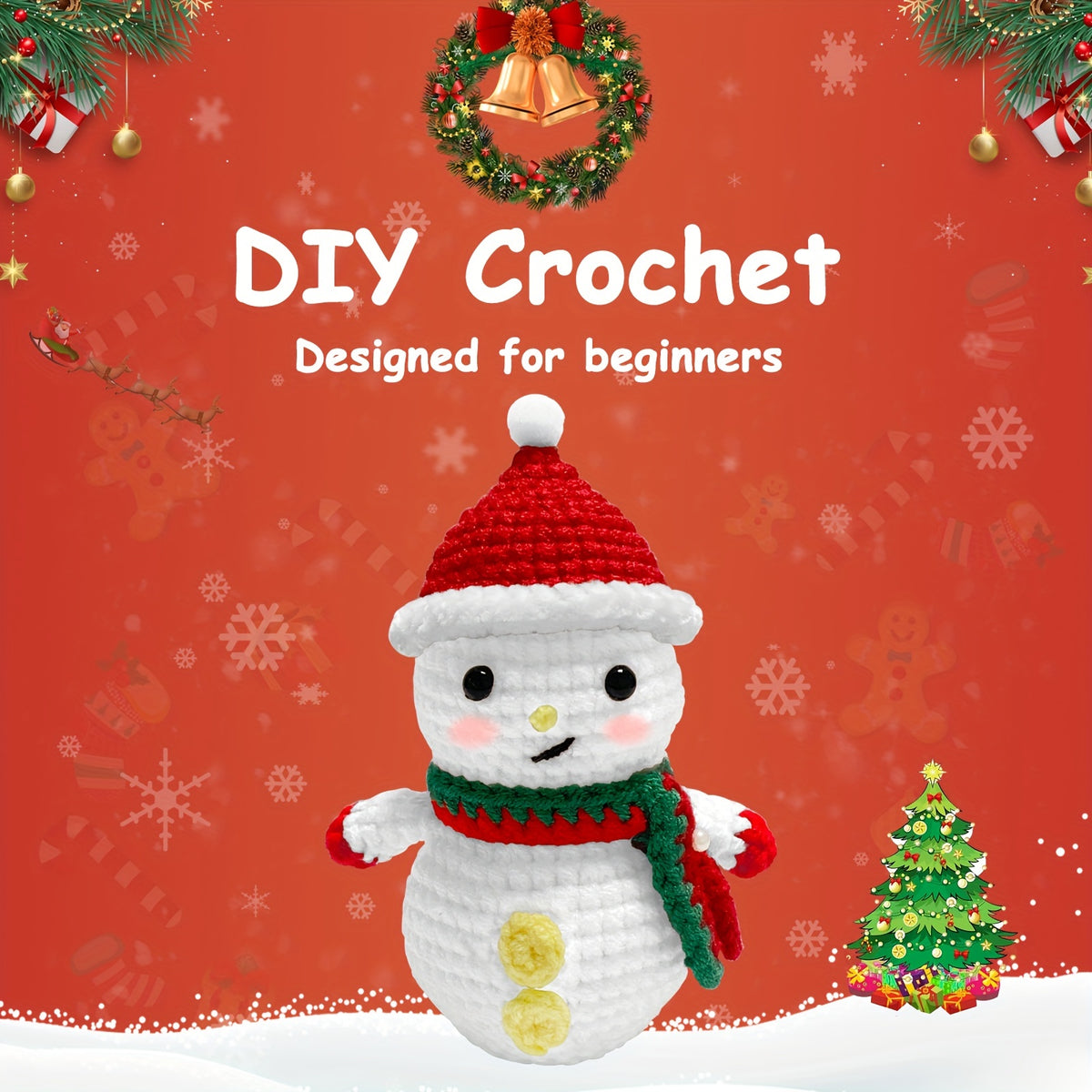 Christmas Snowman Crochet Kit for Beginners - Complete Set