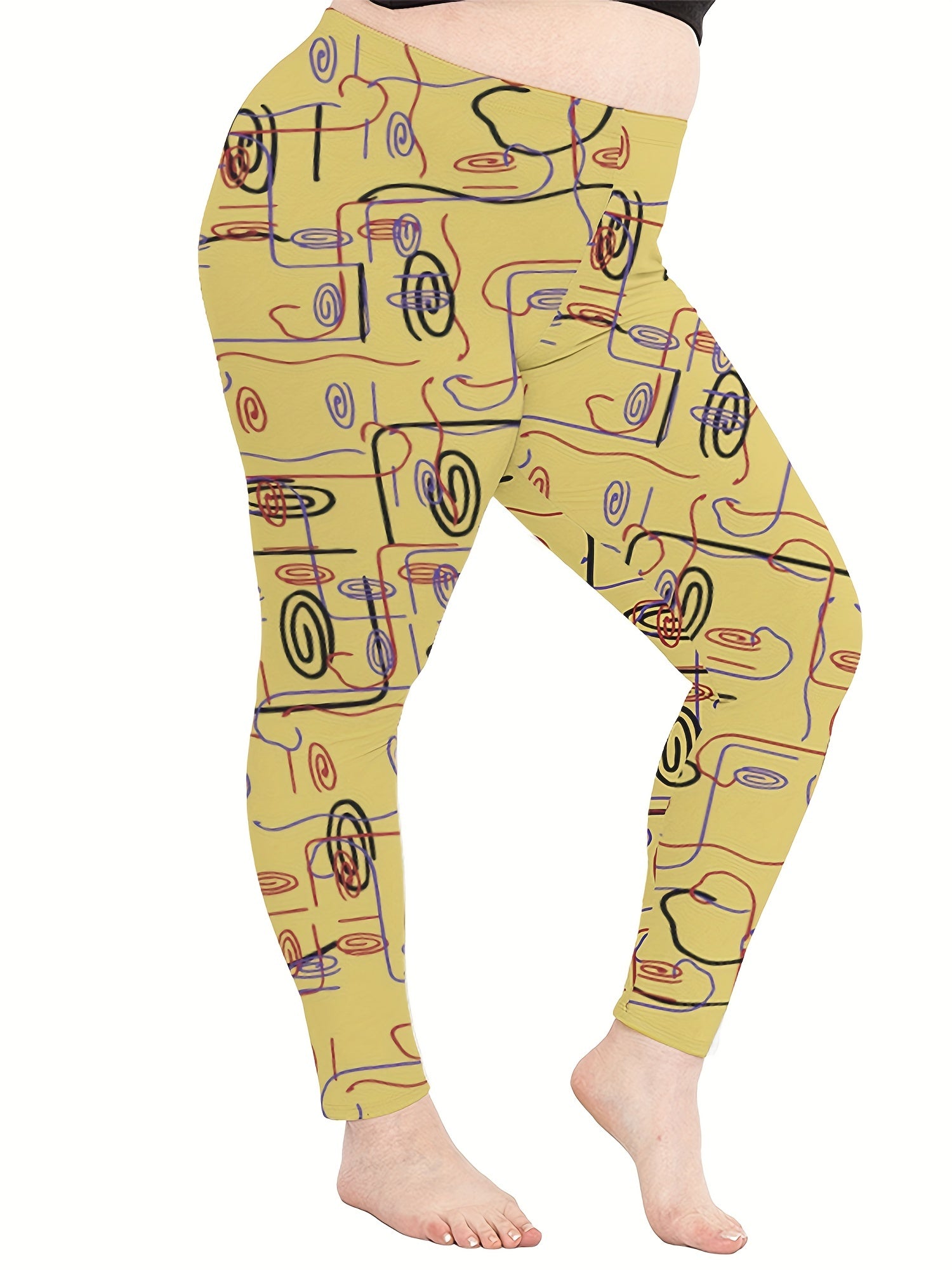  Abstract Print High Rise Sports Leggings