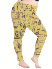  Abstract Print High Rise Sports Leggings