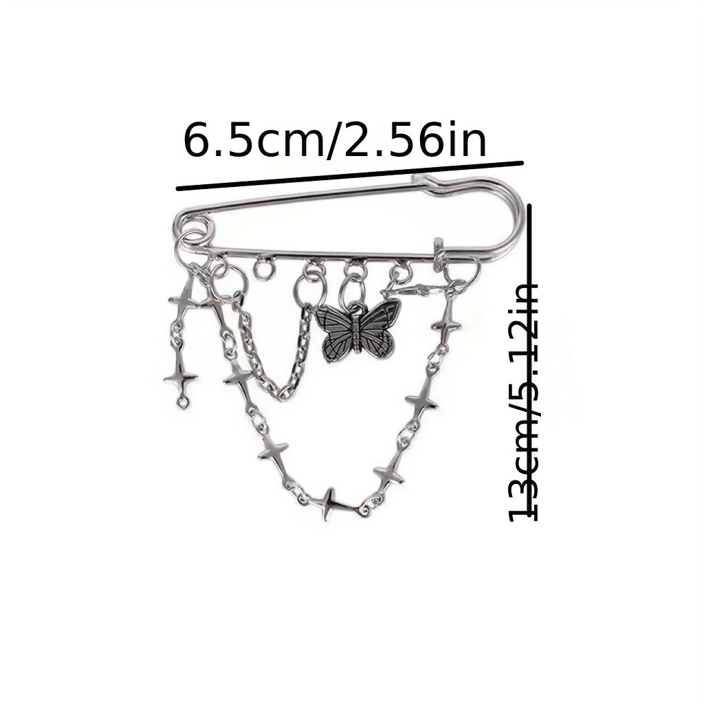 Butterfly Cross Chain Brooch Minimalist Tassel Pin