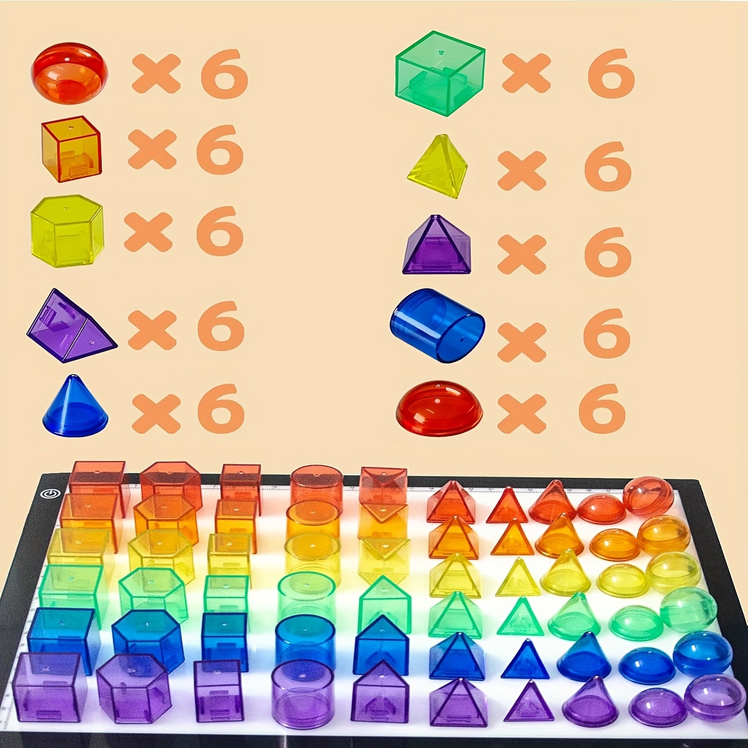 60 PCS 3D Shapes Translucent Toy For Light Table Math Manipulatives
