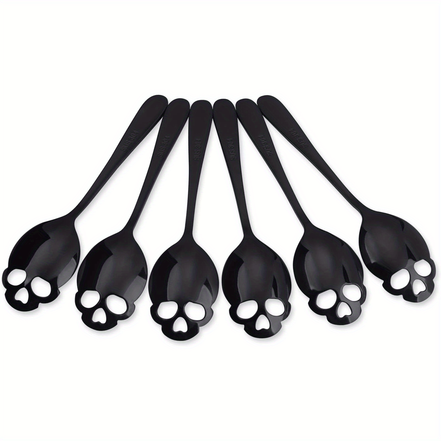 6PCS Skull Teaspoons Sus304 Sugar Spoon Cutlery Set Gothic Hallowee