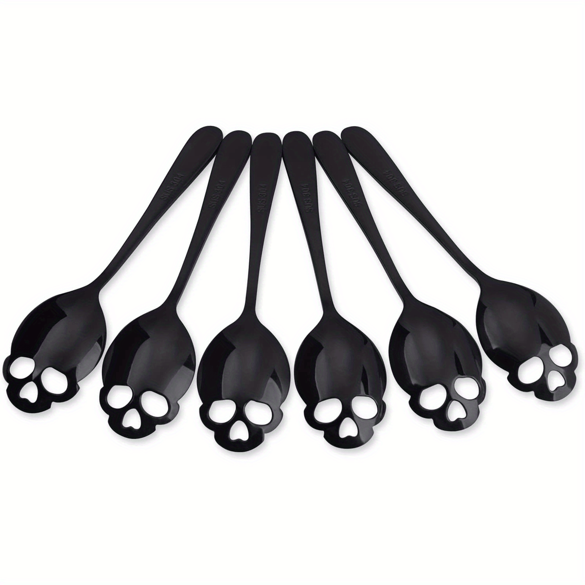 6PCS Skull Teaspoons Sus304 Sugar Spoon Cutlery Set Gothic Hallowee