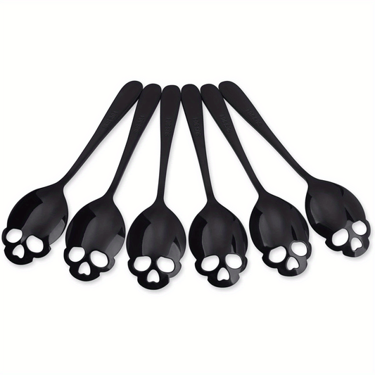 6PCS Skull Teaspoons Sus304 Sugar Spoon Cutlery Set Gothic Hallowee