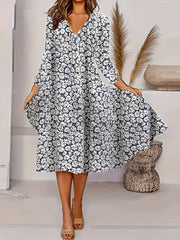  Casual Dress Women's Plus Floral Print V Neck Dress