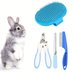 4pcs Small Cat Rabbit Grooming Kit Bunny Brush Comb Nail Clipper File Bath Brush