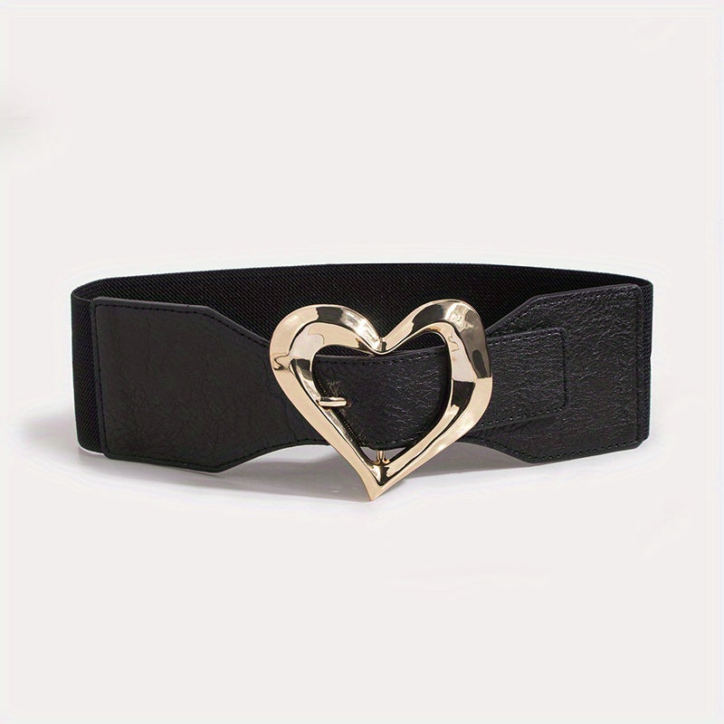 Heart Buckle Elastic Wide Belt Solid Waistband Women Decorative Girdle