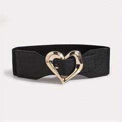 Heart Buckle Elastic Wide Belt Solid Waistband Women Decorative Girdle