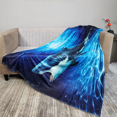 1pc Flannel Blanket Deep Sea Shark Print for Camping & Home Use