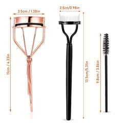 Eyelash Curler and Eyebrow Brush Kit with Silicone Refills Pads
