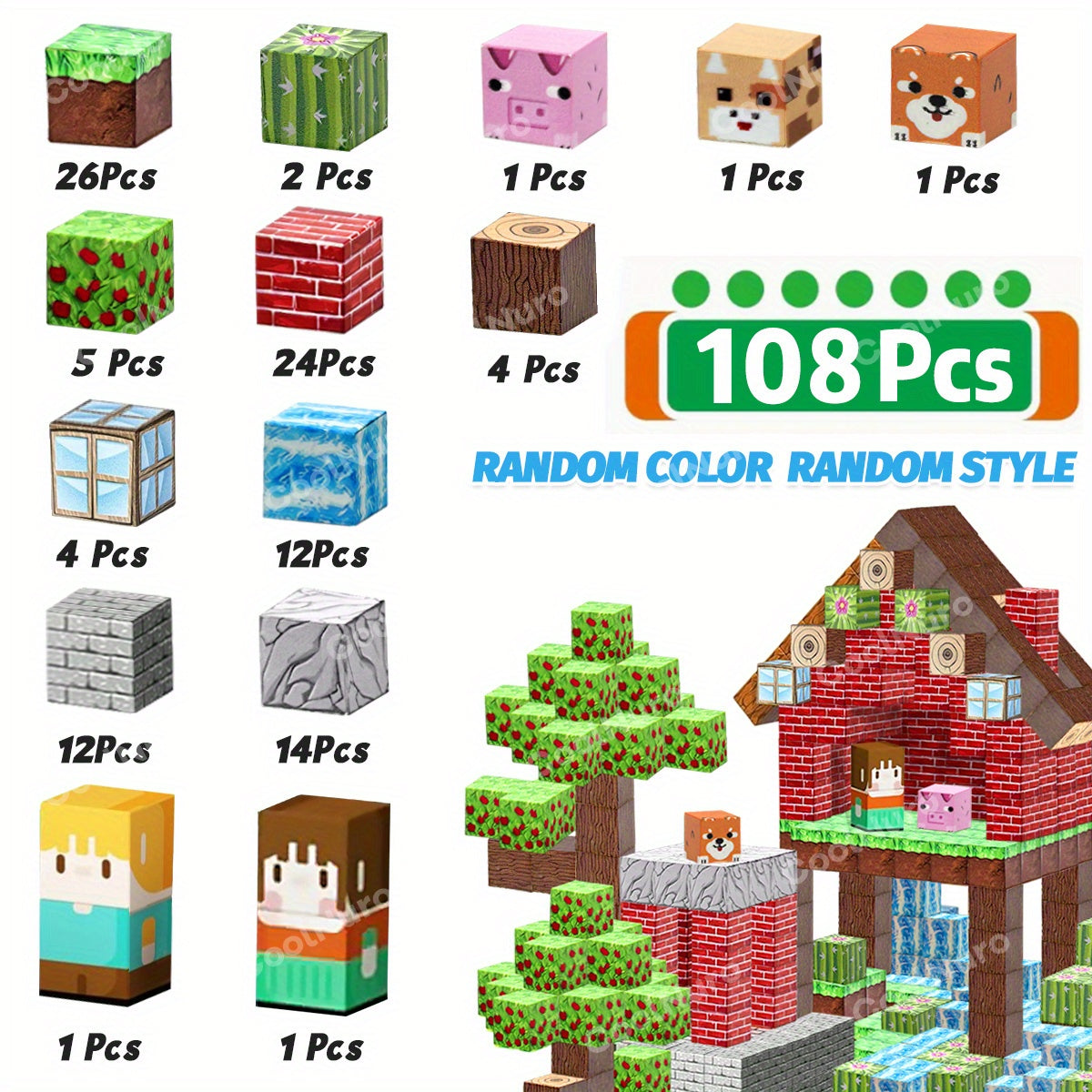 108pcs CoolNuro Magnetic Animal Blocks Set Forest Theme Building Kit Toy