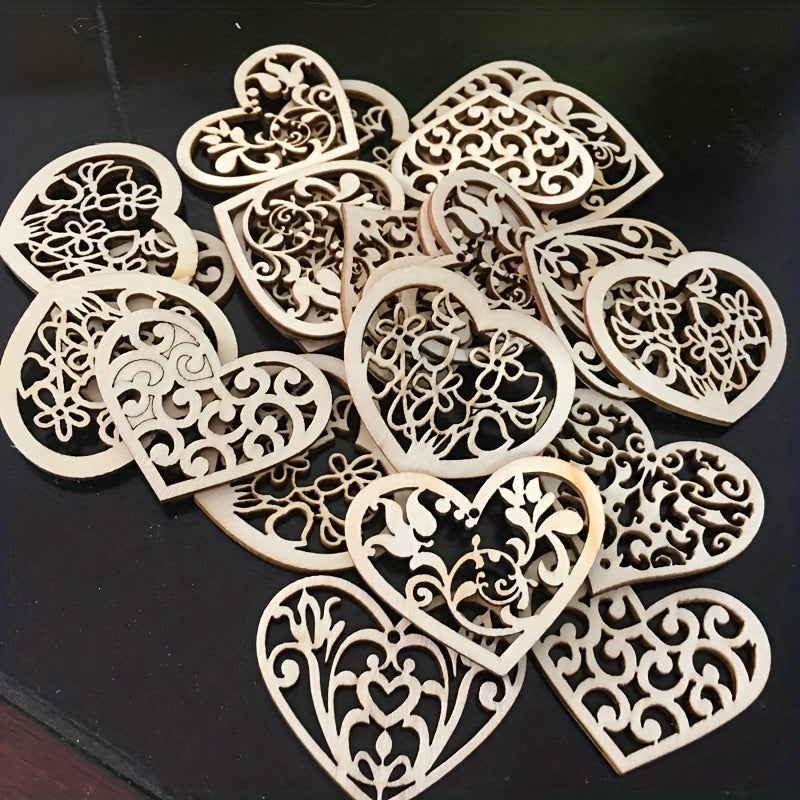 10pcs Wooden Love Flower Shapes for DIY Projects - 53mm