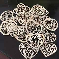 10pcs Wooden Love Flower Shapes for DIY Projects - 53mm