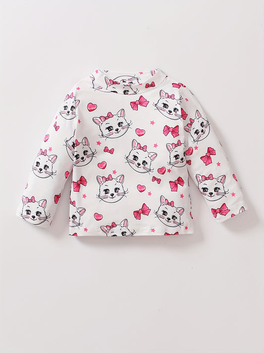 Girls Cat Bow Heart Graphic Sweatshirt Kids Long Sleeve T shirt