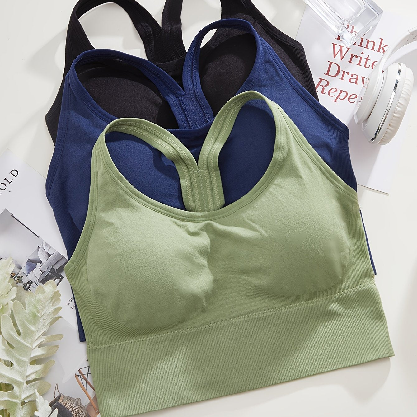 3pcs Wireless Sports Bras Push Up Shockproof Bra